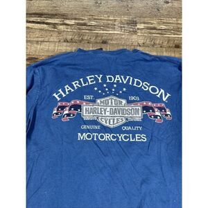 Harley Davidson Motorcycles Sz 2XL Blue Shirt Single Stitch Spell Out Vintage